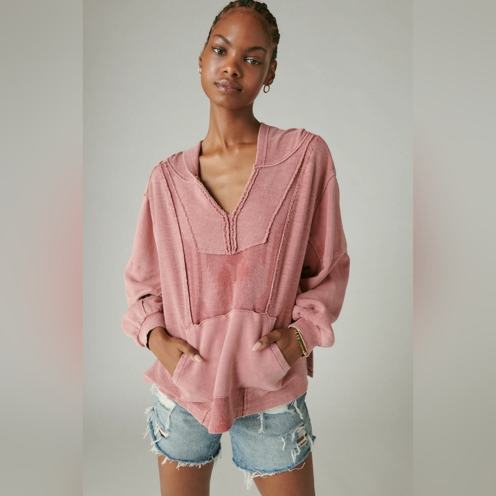 Lucky Brand Women's Cotton Raw-Edge Dropped-Shoulder Hoodie Size Small